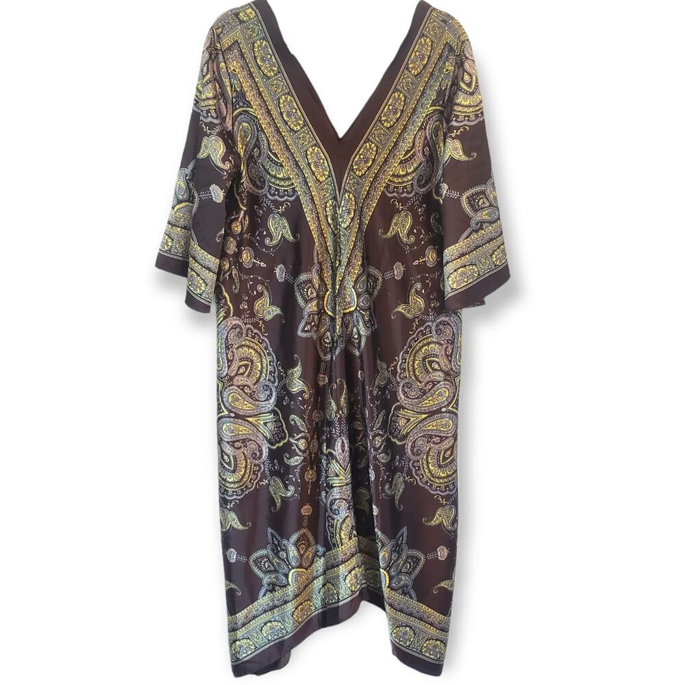 Step in Style Women's Brown and Yellow Paisley Pattern Kaftan Gown Size Large